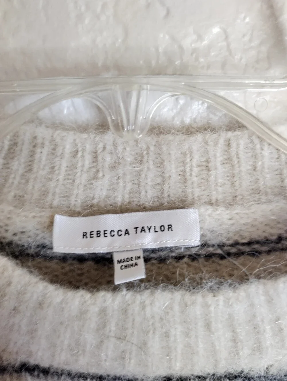 Rebecca Taylor Brushed Knit Monhair Striped Buttoned Shoulder Sweater Size Xs